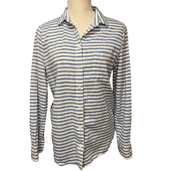 J. Crew Factory Tops - J. Crew Factory Blue & White Striped Linen/Cotton‎ Blend Button Down Shirt sz SM